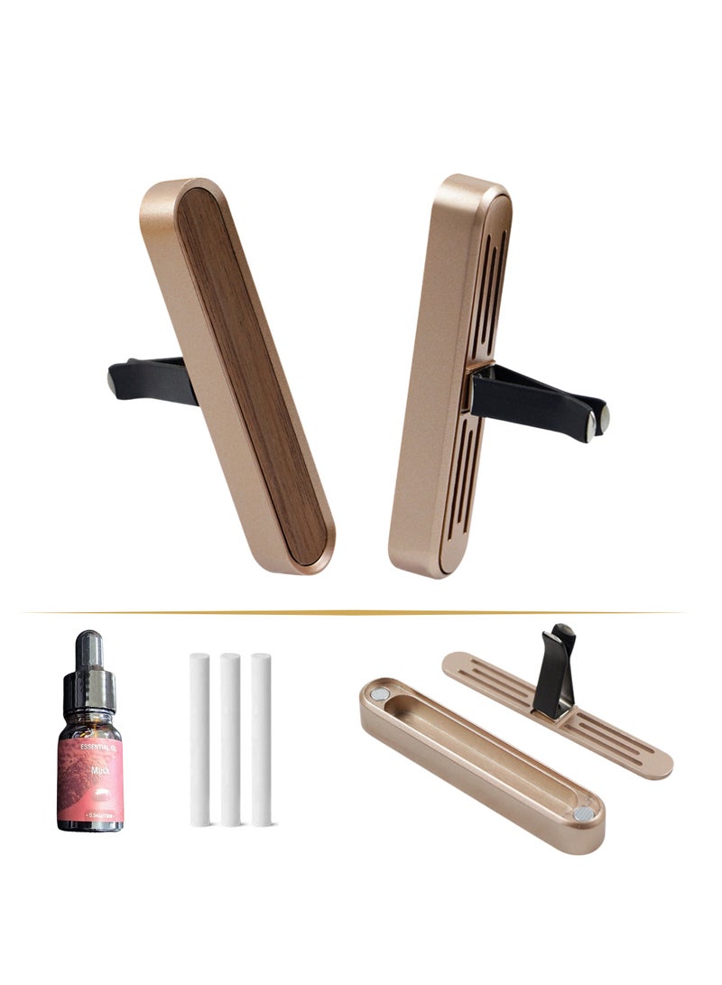 XLOGIX Luxury Car Air Freshener Diffuser with 3 Refill Fiber Sticks & Premium Fragrance Bottle – Elegant Metal & Wood Design, Customizable Fragrance (GOLD, Musk Royale) - Image 1