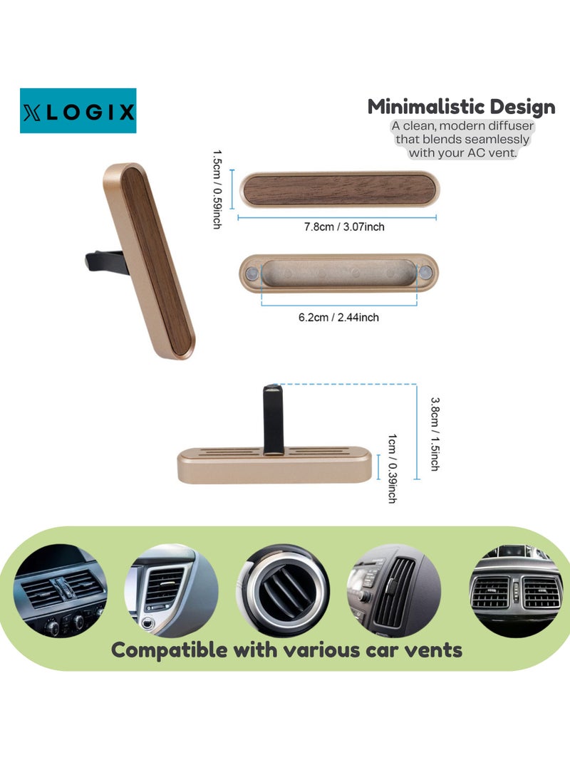 XLOGIX Luxury Car Air Freshener Diffuser with 3 Refill Fiber Sticks & Premium Fragrance Bottle – Elegant Metal & Wood Design, Customizable Fragrance (GOLD, Musk Royale) - Image 3