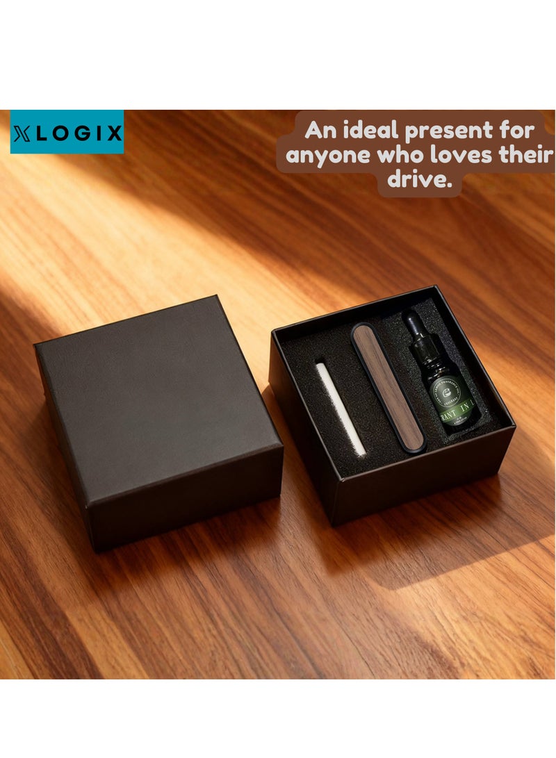 XLOGIX Luxury Car Air Freshener Diffuser with 3 Refill Fiber Sticks & Premium Fragrance Bottle – Elegant Metal & Wood Design, Customizable Fragrance (GOLD, Musk Royale) - Image 4