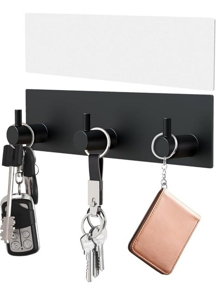 Key Holder Wall Mount, Small Metal Self Adhesive Key Hanger with 3 Hooks, Extra Adhesive Strip, Black - Image 1