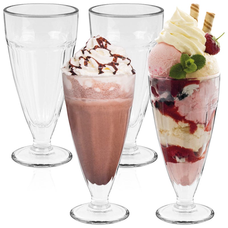 HEFTMAN Ice Cream Sundae Glasses  Set of 4 Tall 350ml Milkshake Glasses with Classic Clear Design  Retro American Diner Style Knickerbocker Glory Glass Dishwasher Safe Ideal for Dessert 4 PCS