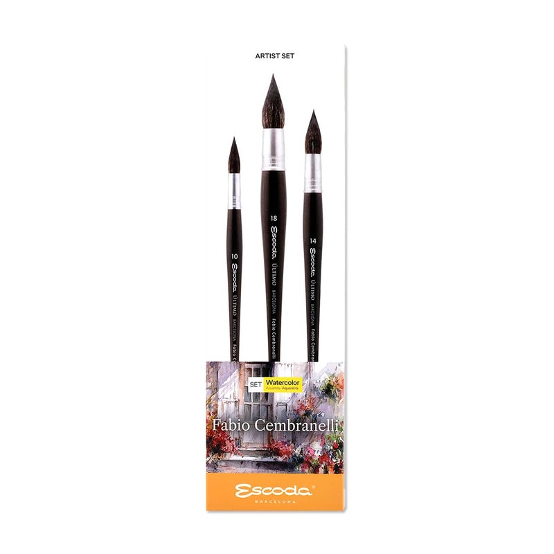 Escoda Signature Artist Watercolor Paint Brush Set, Fabio Cembranelli Set #1, Ultimo (Synthetic Squirrel) Mop Size 10, 14, 18 - Image 1