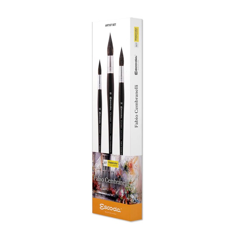 Escoda Signature Artist Watercolor Paint Brush Set, Fabio Cembranelli Set #1, Ultimo (Synthetic Squirrel) Mop Size 10, 14, 18 - Image 2