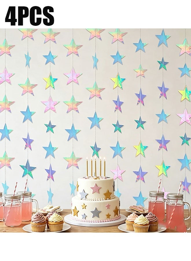 Happy D Set of 4 star garlands, rainbow star garland banner, 52-foot sparkling little star party decorations, each 4 inches x 13 feet, festive party hanging decorations, birthday decorations, graduation decorations - Image 1