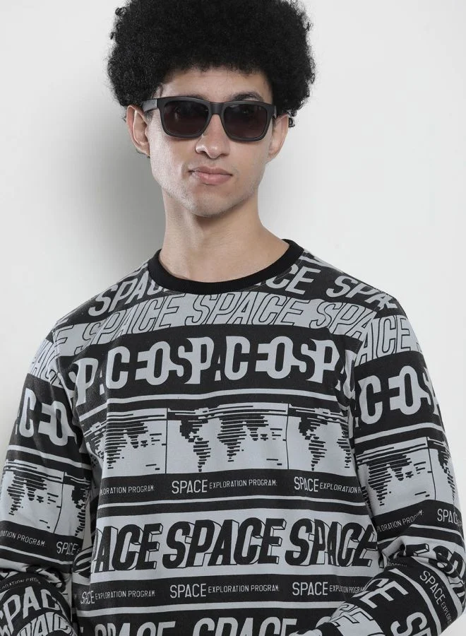 The Indian Garage Co Men Regular Fit Typographic Crew Neck Full Sleeves Sweatshirt