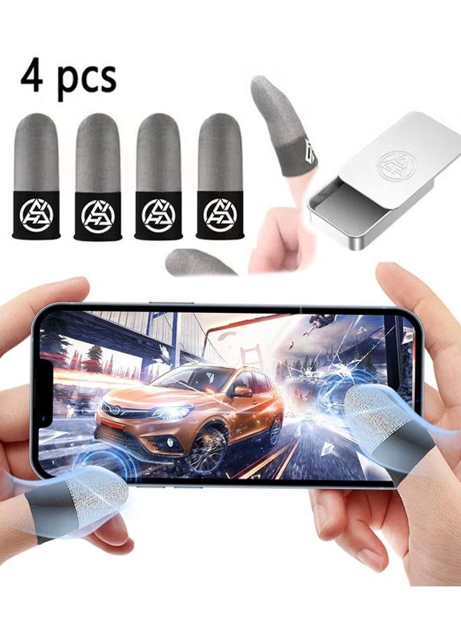 إكس ليفيل ٤ قطع من قفازات أصابع الألعاب، مرفقة بصندوق تخزين معدني، ألياف فضية ٠.٢٩ مم، مقاومة للتعرق، قابلة للتهوية، مناسبة للهواتف والأجهزة اللوحية. (فضي/أسود) - Image 1