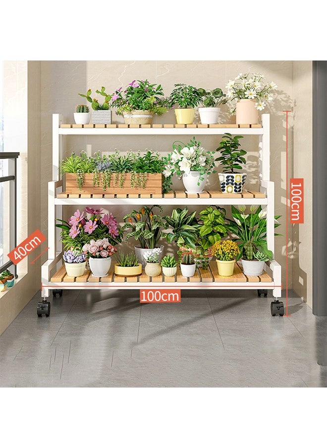 NKX 3 Tier Bamboo Flower Stand White Wood Multi Layer Plant Rack for Indoor Outdoor Use Garden Living Room Office or Veranda  - Image 2