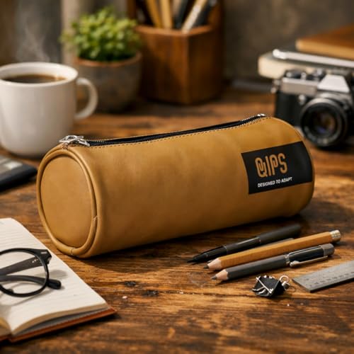 QIPS Pencil Pouch for Kids & Adults | Cylindrical PU Coated Zip Case | Stylish Stationery Bag for School, College & Office | Water-Resistant & Durable - Image 2