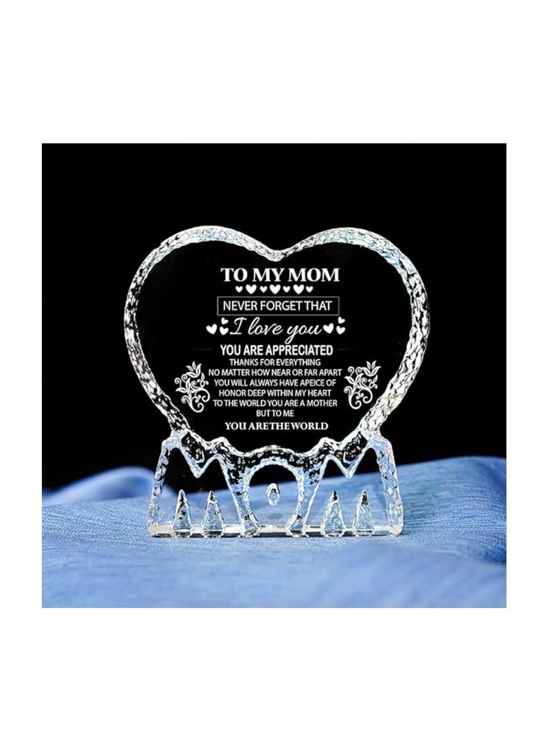 PRINTSHOP4ME - Mother’s Day Heart Shape Crystal Gift-Gift From Daughter,Son And Husband To Mom-Birthday Gift For Mom Or Grandmother-Mom Engraved Crystal - Image 1
