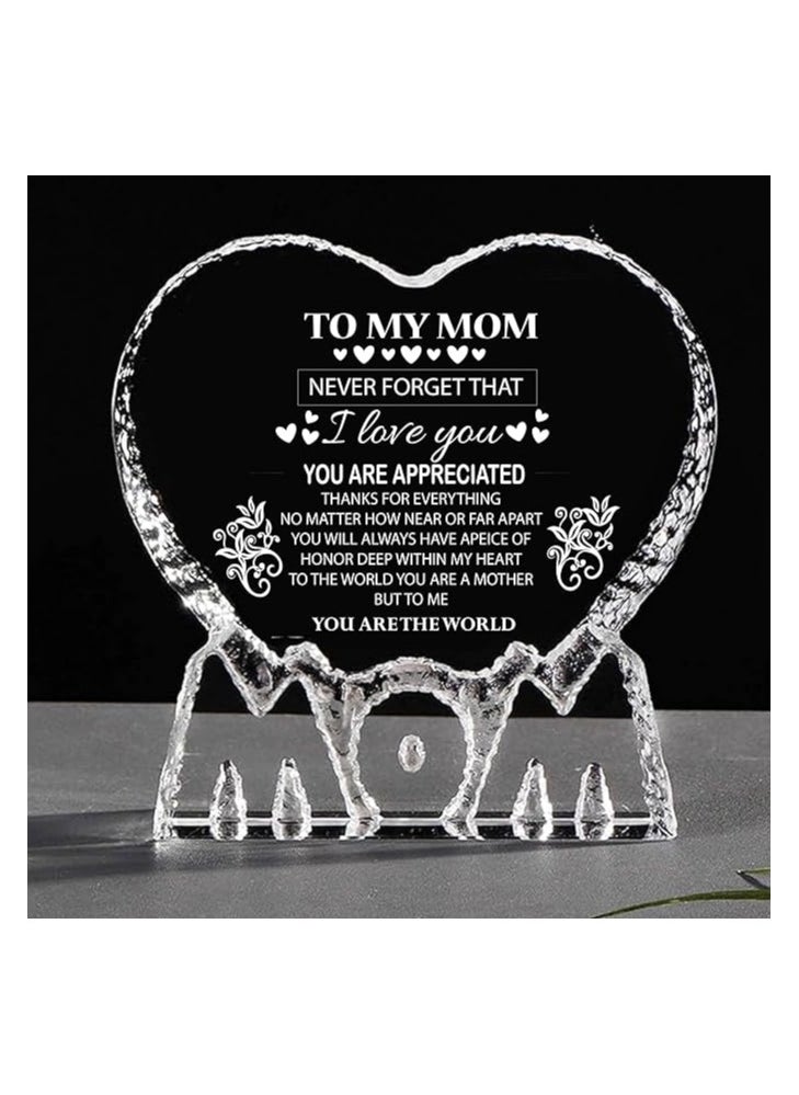 PRINTSHOP4ME - Mother’s Day Heart Shape Crystal Gift-Gift From Daughter,Son And Husband To Mom-Birthday Gift For Mom Or Grandmother-Mom Engraved Crystal - Image 1