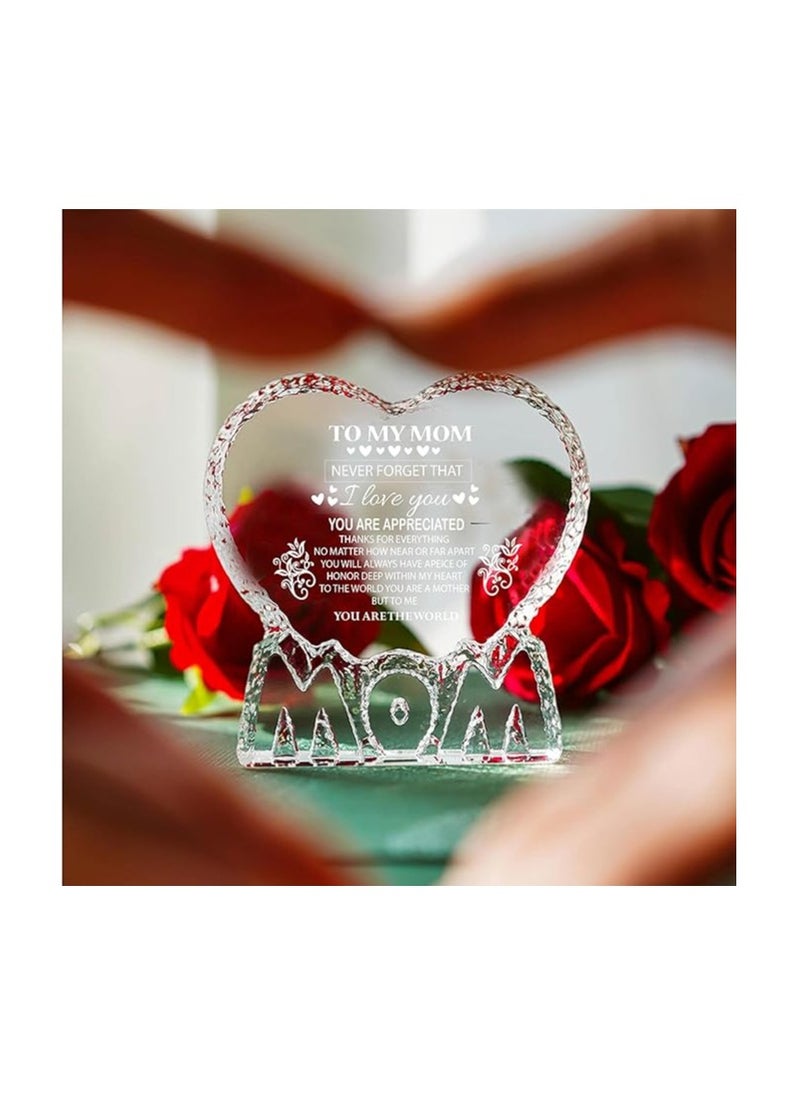 PRINTSHOP4ME - Mother’s Day Heart Shape Crystal Gift-Gift From Daughter,Son And Husband To Mom-Birthday Gift For Mom Or Grandmother-Mom Engraved Crystal - Image 1