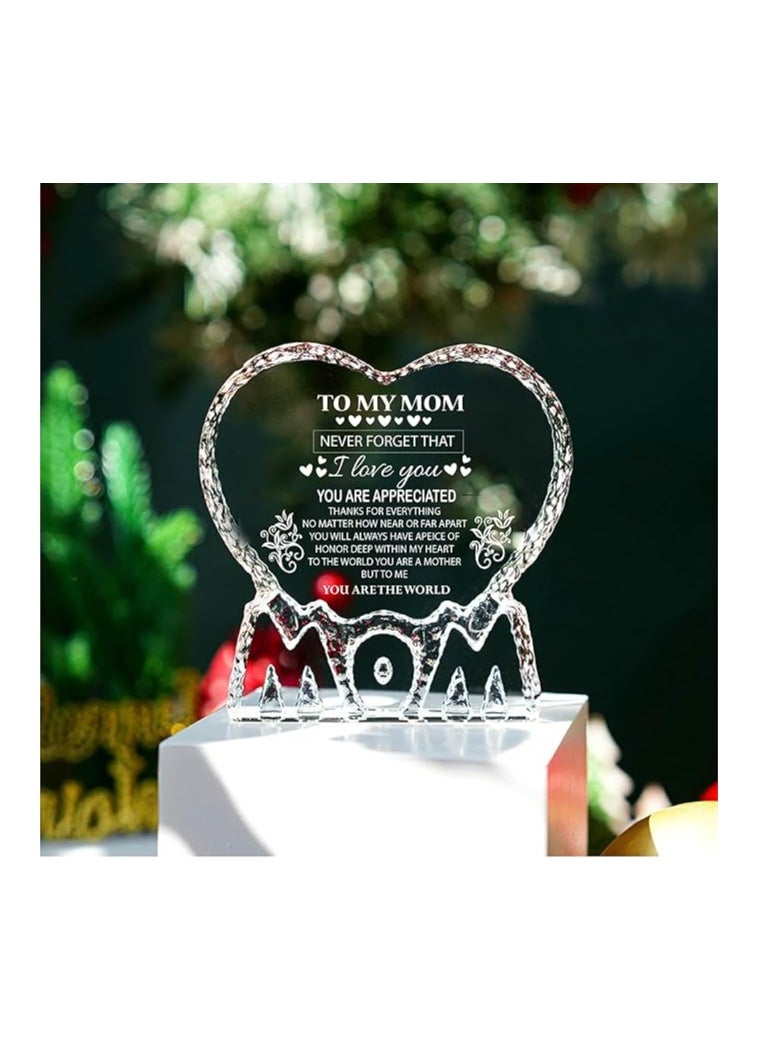 PRINTSHOP4ME - Mother’s Day Heart Shape Crystal Gift-Gift From Daughter,Son And Husband To Mom-Birthday Gift For Mom Or Grandmother-Mom Engraved Crystal - Image 1