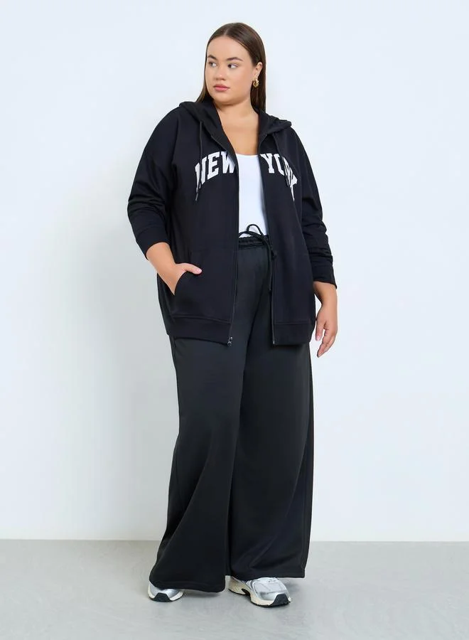 Styli Plus Size Oversized Longline Zip-Up Hoodie