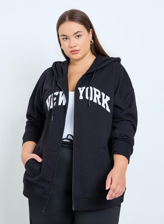 Styli Plus Size Oversized Longline Zip-Up Hoodie - Image 1