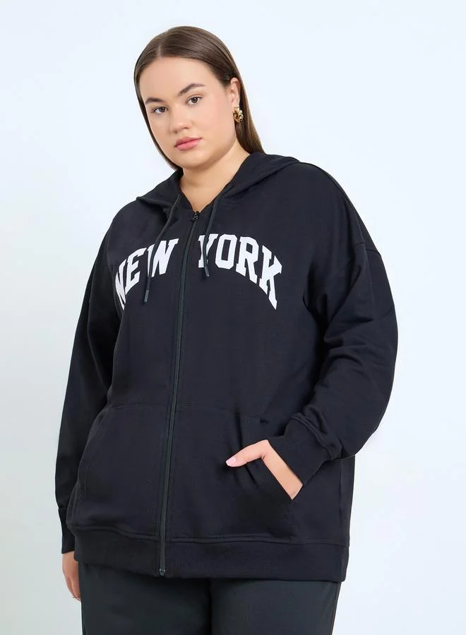 Styli Plus Size Oversized Longline Zip-Up Hoodie