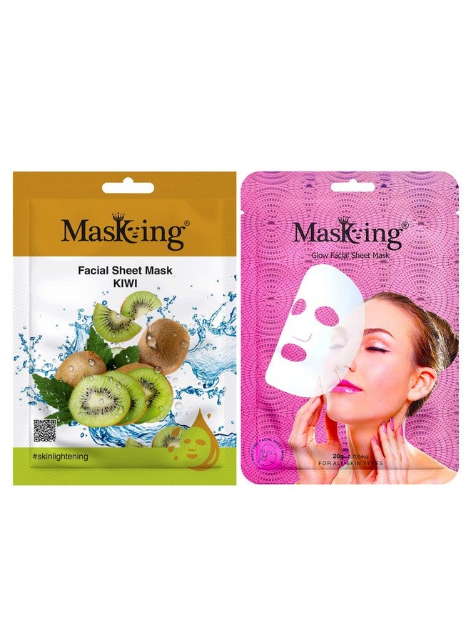Masking Kiwi and glow Facial sheet mask for Glowing skin and hydrating, ideal for men and women pack of 2 - Image 1