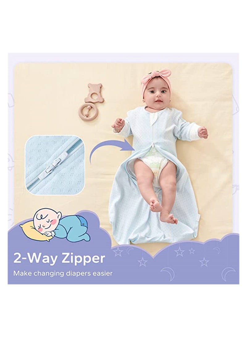 Baby Cotton Sleeping Bag Half-Long Sleeve Baby Mesh Sleep Sack Wearable Blanket with Hollowed Breathable Dots for Newborn Light Blue - Image 3