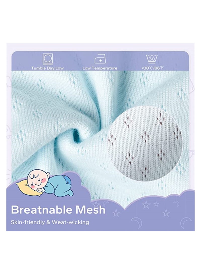 Baby Cotton Sleeping Bag Half-Long Sleeve Baby Mesh Sleep Sack Wearable Blanket with Hollowed Breathable Dots for Newborn Light Blue - Image 4