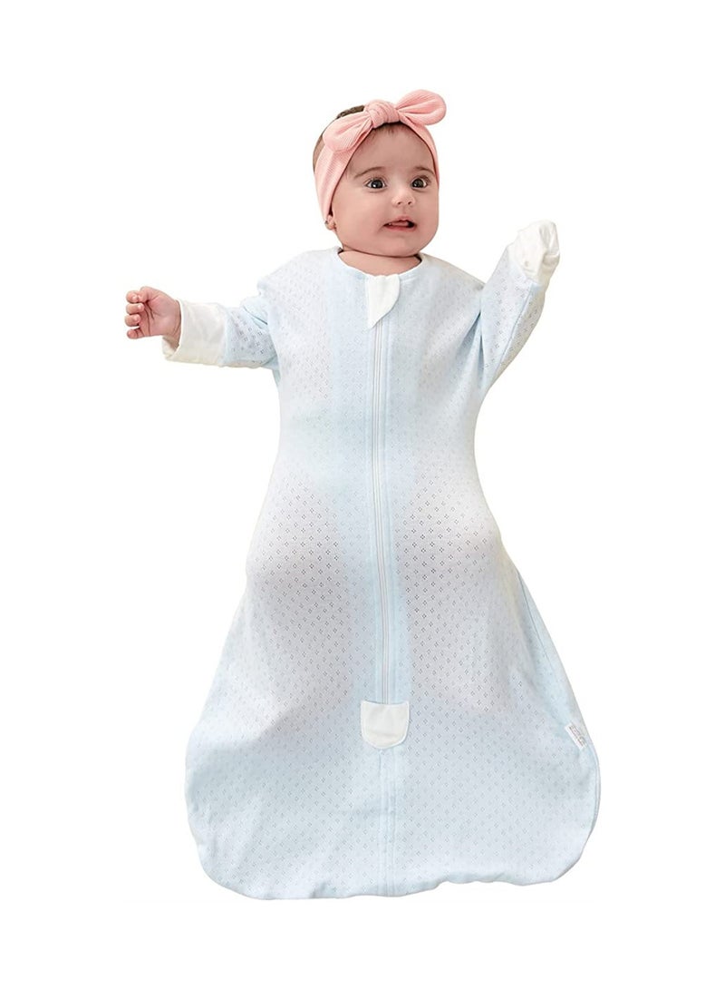 Baby Cotton Sleeping Bag Half-Long Sleeve Baby Mesh Sleep Sack Wearable Blanket with Hollowed Breathable Dots for Newborn Light Blue - Image 1