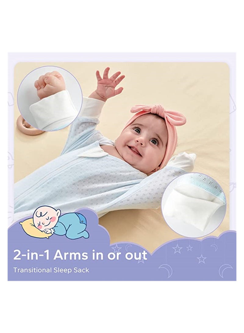 Baby Cotton Sleeping Bag Half-Long Sleeve Baby Mesh Sleep Sack Wearable Blanket with Hollowed Breathable Dots for Newborn Light Blue - Image 2
