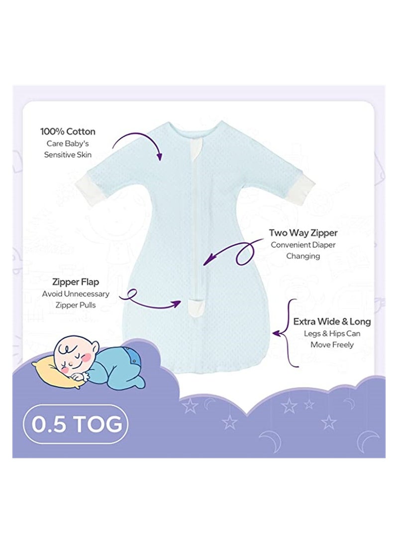 Baby Cotton Sleeping Bag Half-Long Sleeve Baby Mesh Sleep Sack Wearable Blanket with Hollowed Breathable Dots for Newborn Light Blue - Image 5