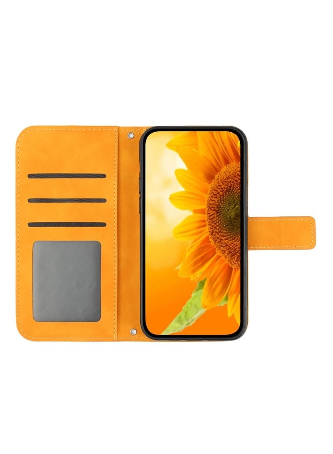 HuHa Case Cover For Motorola Moto G85 5G HT04 Skin Feel Sun Flower Embossed Flip Leather Phone Case with Lanyard(Yellow) - Image 3