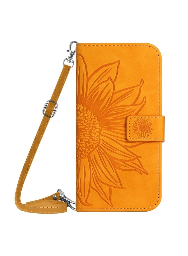 HuHa Case Cover For Motorola Moto G85 5G HT04 Skin Feel Sun Flower Embossed Flip Leather Phone Case with Lanyard(Yellow) - Image 2