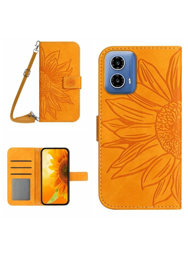 HuHa Case Cover For Motorola Moto G85 5G HT04 Skin Feel Sun Flower Embossed Flip Leather Phone Case with Lanyard(Yellow) - Image 1