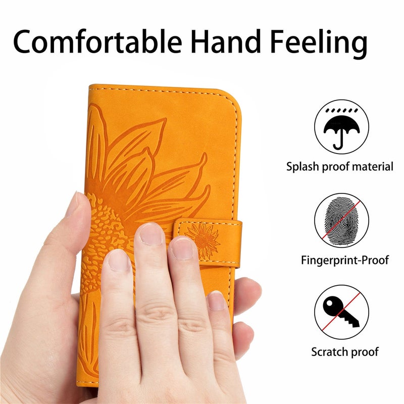 HuHa Case Cover For Motorola Moto G85 5G HT04 Skin Feel Sun Flower Embossed Flip Leather Phone Case with Lanyard(Yellow) - Image 4