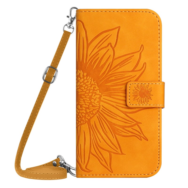 HuHa Case Cover For Motorola Moto G85 5G HT04 Skin Feel Sun Flower Embossed Flip Leather Phone Case with Lanyard(Yellow) - Image 2