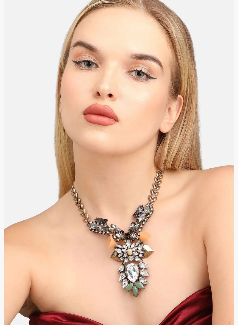 SOHI Gold Plated Designer Stone Party Necklace For Women