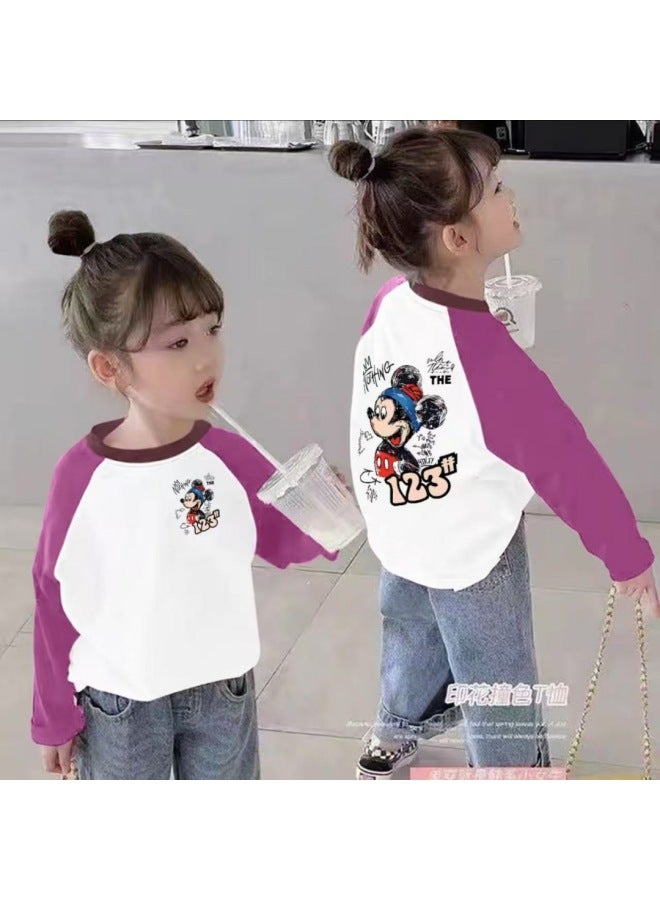 Girl's Patchwork T-shirt Long Sleeve Spring/autumn Style New Girls' Base Shirt Stylish Autumn Clothing Medium/large/extra Large Kids' Top