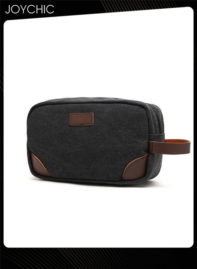 Joychic حقيبة أدوات الزينة الجديدة ذات الطراز السميك للسفر للنساء والرجال، حقيبة تنظيم أدوات الحلاقة والحمام بمقبض، باللون الأسود - Image 1