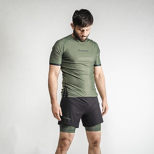 Progress Jiu Jitsu Academy+ Short SleeveRashguard | Flexible and Durable BJJ Rash Guard | Moisture-Wicking Compression Tops for Men and Women | 80% Polyester/20% Spandex (XS, Khaki) - Image 4