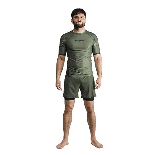 Progress Jiu Jitsu Academy+ Short SleeveRashguard | Flexible and Durable BJJ Rash Guard | Moisture-Wicking Compression Tops for Men and Women | 80% Polyester/20% Spandex (XS, Khaki) - Image 2