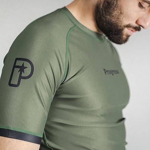 Progress Jiu Jitsu Academy+ Short SleeveRashguard | Flexible and Durable BJJ Rash Guard | Moisture-Wicking Compression Tops for Men and Women | 80% Polyester/20% Spandex (XS, Khaki) - Image 3