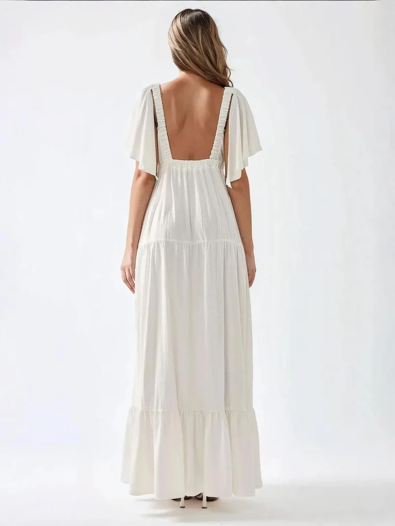 زوبعة فستان ماكسي بتصميم حرف  وياقة بارزة