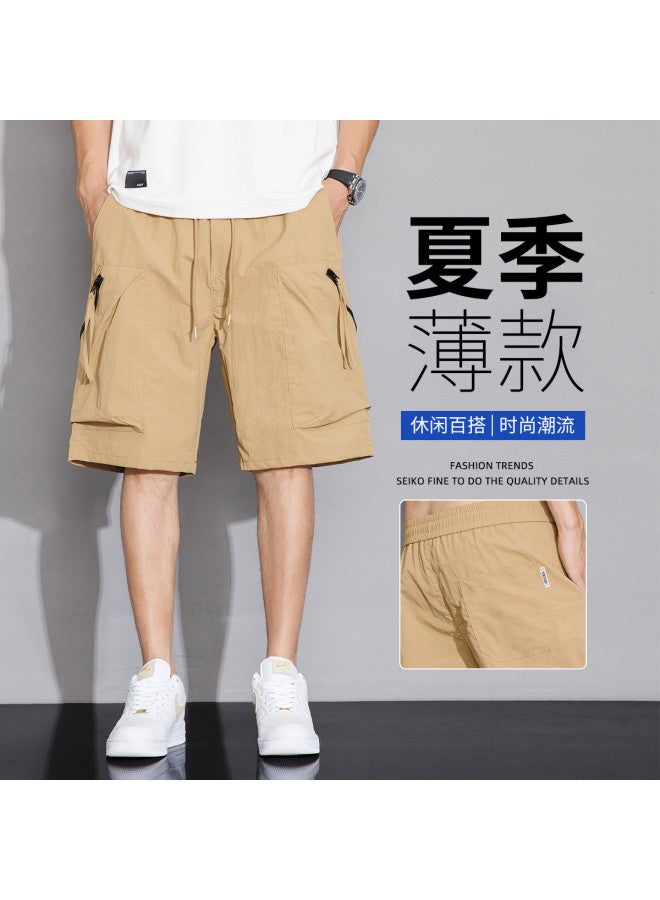 TonLion Summer Outdoor Workwear Casual Cargo Shorts With Elastic Waist Drawstring, Loose Fit Thin Straight-leg Shorts For Men - Image 3