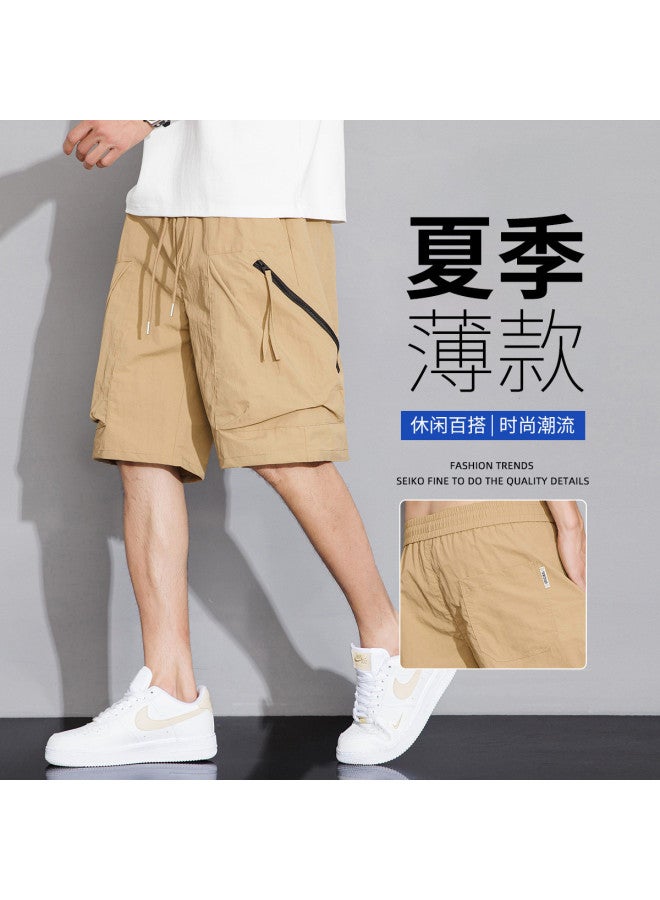 TonLion Summer Outdoor Workwear Casual Cargo Shorts With Elastic Waist Drawstring, Loose Fit Thin Straight-leg Shorts For Men - Image 5