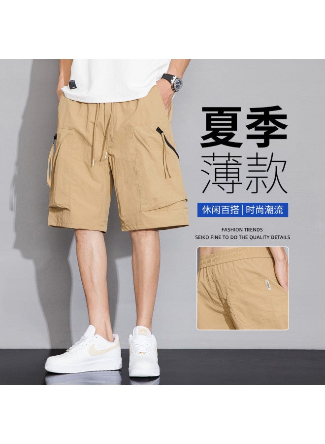 TonLion Summer Outdoor Workwear Casual Cargo Shorts With Elastic Waist Drawstring, Loose Fit Thin Straight-leg Shorts For Men - Image 4