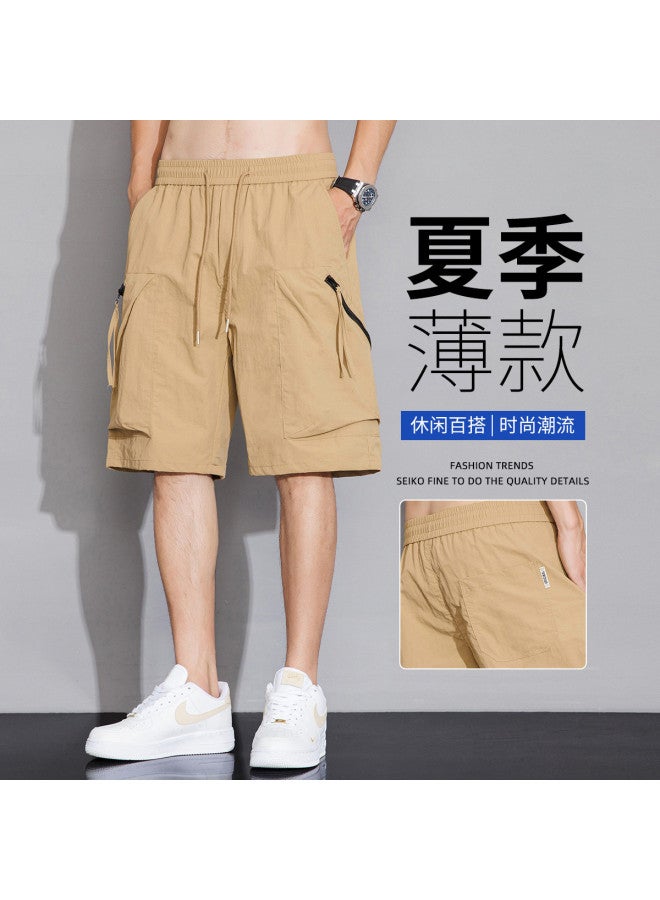 TonLion Summer Outdoor Workwear Casual Cargo Shorts With Elastic Waist Drawstring, Loose Fit Thin Straight-leg Shorts For Men - Image 2