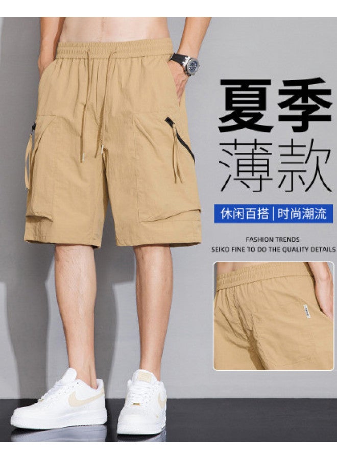 TonLion Summer Outdoor Workwear Casual Cargo Shorts With Elastic Waist Drawstring, Loose Fit Thin Straight-leg Shorts For Men - Image 1