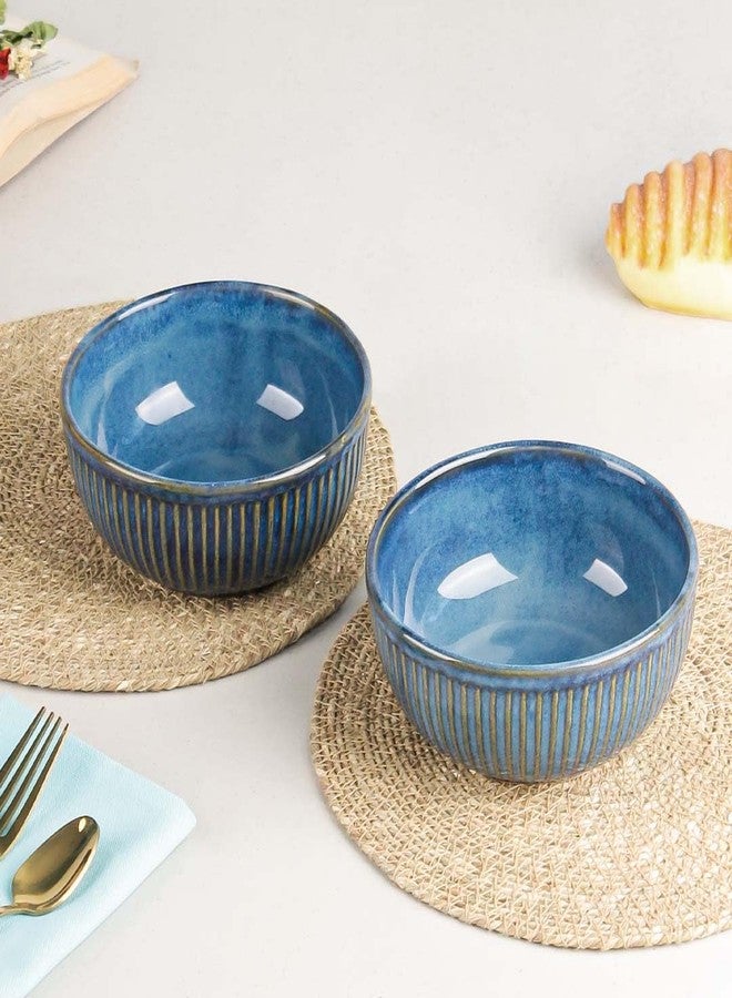 The Earth Store Glam Blue 500ml Each Ceramic Bowls for Kitchen | Dishwasher & Microwave Safe | Bowl Mixing | Bowl for Snacks, Rice, Dal, Fruits, Salad, Noodles, Maggi and More Serving Bowls (Set of 2)
