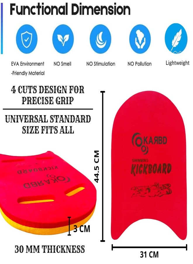 KARBD 4 Cut Swimming Kickboard Floating Board for Swimming Training Aid Exercise Equipment Pool Swim Safe Trainer Lessons Kickboards for Adults Children with 4 Holes Dual Color (Medium, Red Yellow) - Image 2