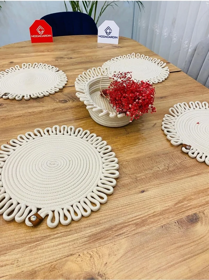 بدز ديري BDZ Leather Jute Wicker American Service Plate and Basket 5 Pieces