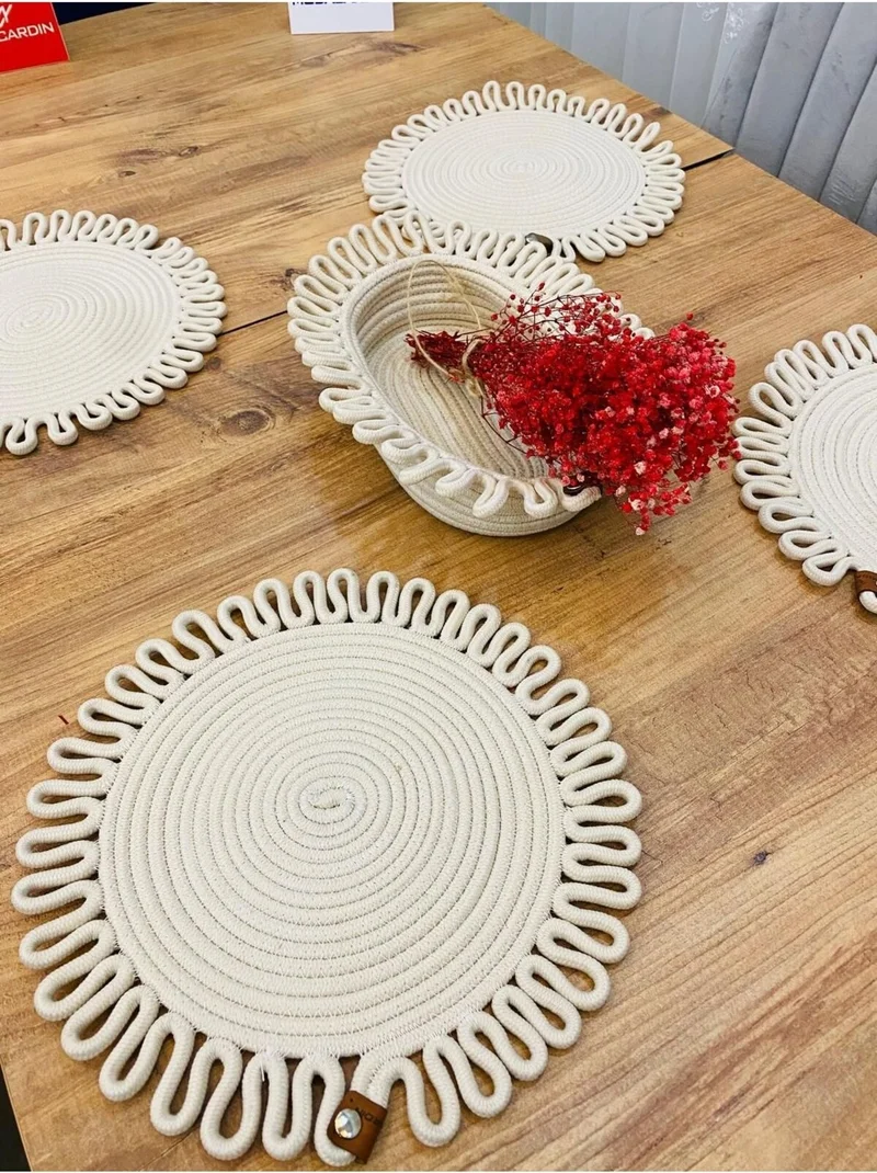 بدز ديري BDZ Leather Jute Wicker American Service Plate and Basket 5 Pieces