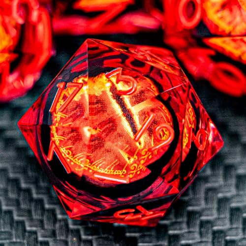 ARUOHHA DND Resin Dice Gazes Eye Dice Red Liquid Core Flaming RPG Sharp Edged Dice Set with Gift Box Polyhedral D and D Dice Set Compatible with Dungeons Dragons Role Playing Game D20 D6 - Image 1