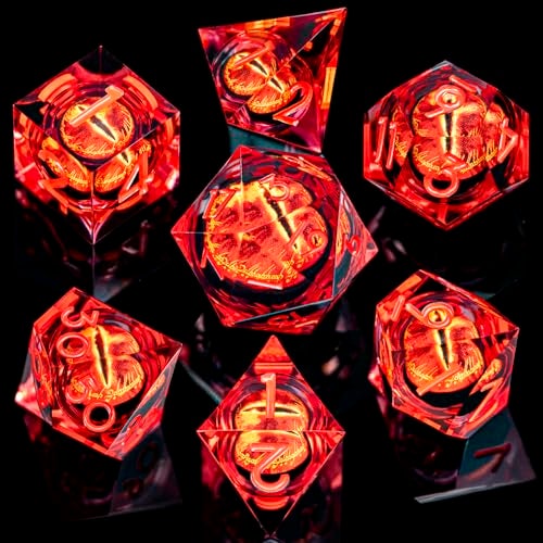 ARUOHHA DND Resin Dice Gazes Eye Dice Red Liquid Core Flaming RPG Sharp Edged Dice Set with Gift Box Polyhedral D and D Dice Set Compatible with Dungeons Dragons Role Playing Game D20 D6 - Image 5