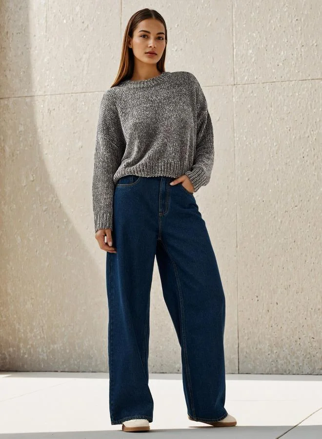 Splash FAV Textured Drop Shoulder Chanille Sweater