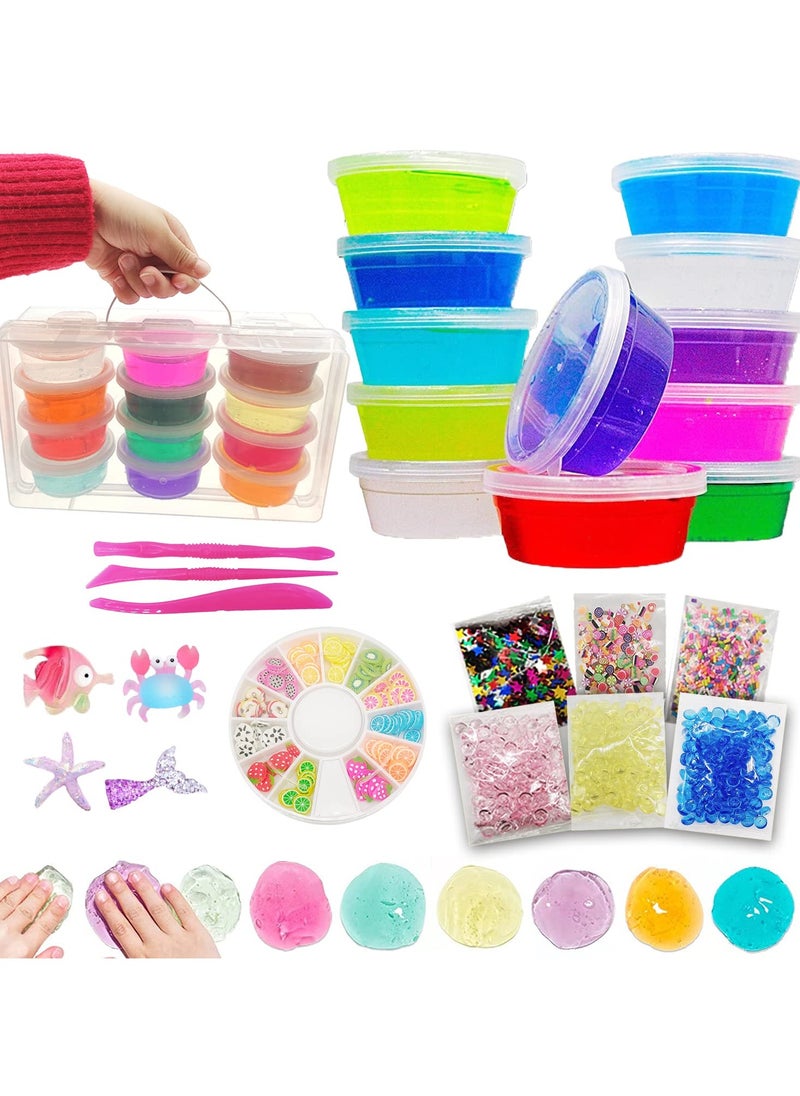 AAS ECOM - 12-Piece 5D Crystal Clear Jelly Slime With Straws DIY Modeling Air Dry Magic Clay - Image 1